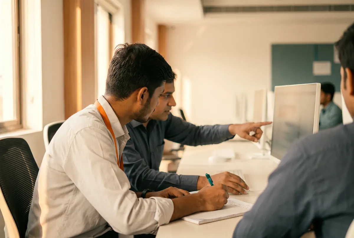 A mentor guiding a learner through real project work at Maruti AI Technology